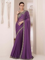 Purple Georgette Chiffon Saree